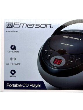 Emerson EPB-3000 Portable CD Boombox AM/FM Radio AUX Input Stereo Black